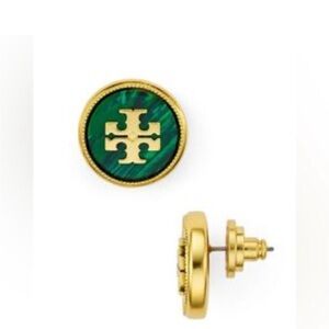 Tory Burch Green and Gold Round Earrings